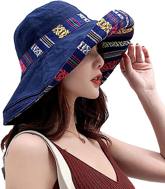 Women Cotton Wide Brim Sun Hats Metal Wired Edge Summer UV